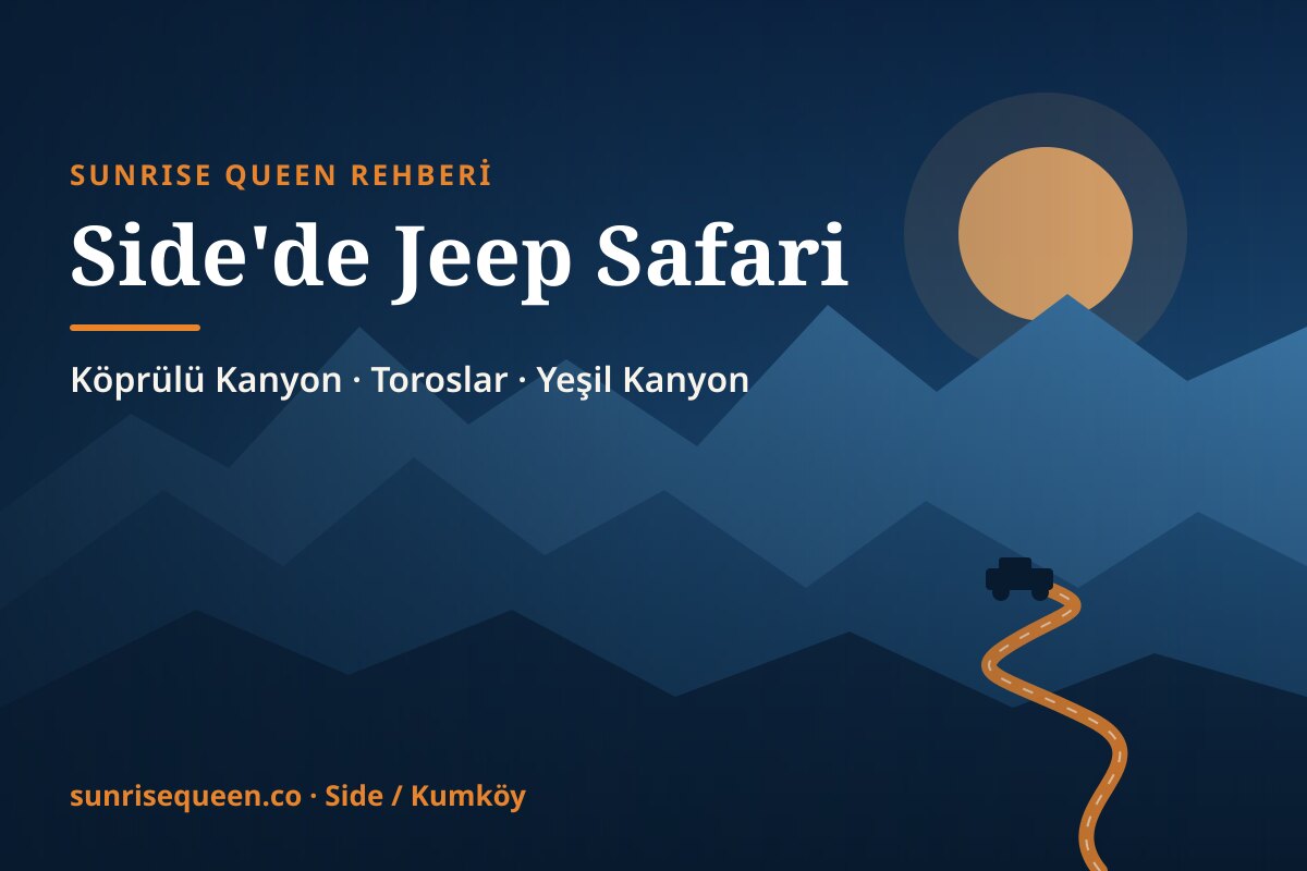 Side jeep safari rehberi kapak görseli: Toros Dağları ve toprak yol illüstrasyonu